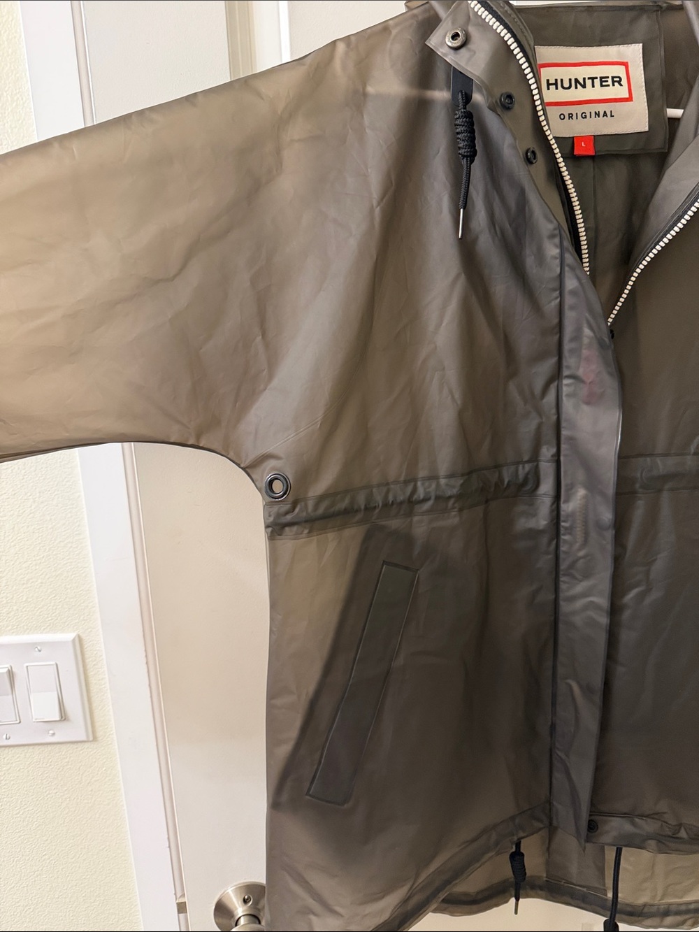 Hunter Olive Green Semi-Transparent Hooded Raincoat - Picture 2 of 8